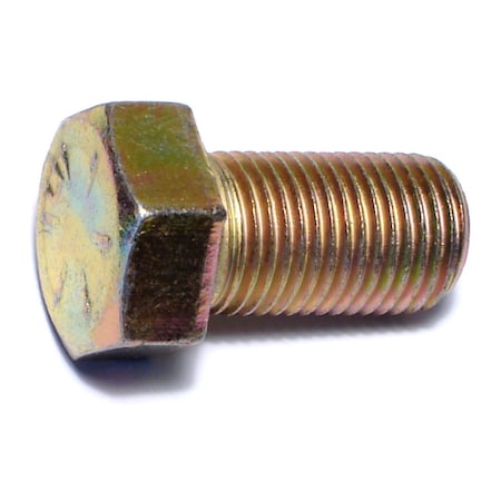 Grade 8, 9/16-18 Hex Head Cap Screw, Zinc & Yellow Plated Steel, 1 In L, 5 PK